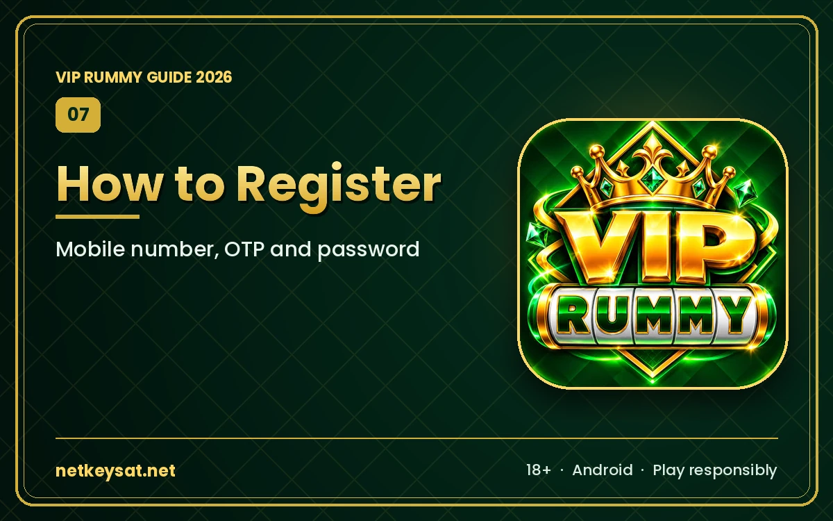 VIP Rummy registration screen with mobile number and OTP